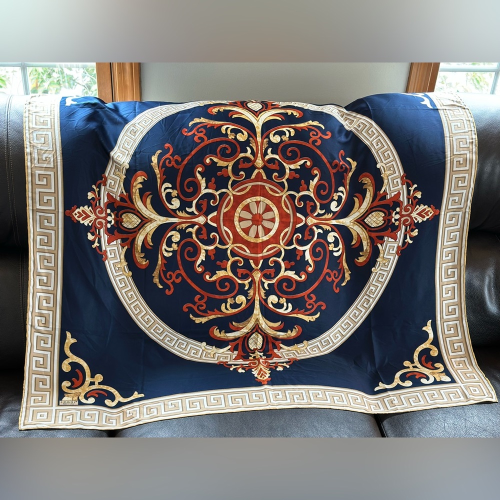 Elegant Silk Multi Color Navy and Gold Scarf made in Turkey for Ergül Brand
